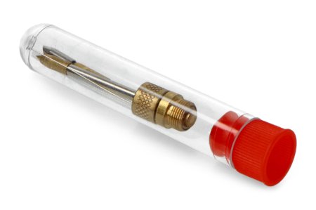 The soldering iron tip set is packed in a container with a red cap.