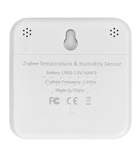 The intelligent temperature and humidity sensor stands inverted against a white background.