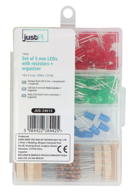 5mm LED diode set - justPi - 160 pcs with resistors + organizer