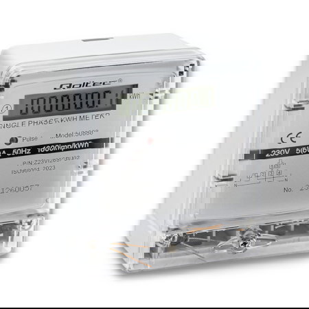 Single-phase 230 V energy consumption meter for DIN rail - Qoltec 50888