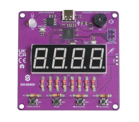 Pomodoro Timer Solder Kit - educational kit for learning soldering - RP2040 - Soldered 333348