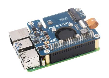 PoE M.2 HAT+ - PCIe adapter for NVMe M.2 drives with PoE support - for Raspberry Pi 5 - Waveshare 28411