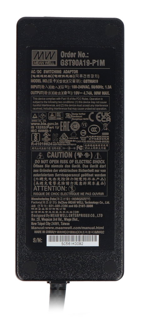 Mean Well GST90A19-P1M 90W 19V/4.74A Power Supply - 5.5/2.5mm DC Plug
