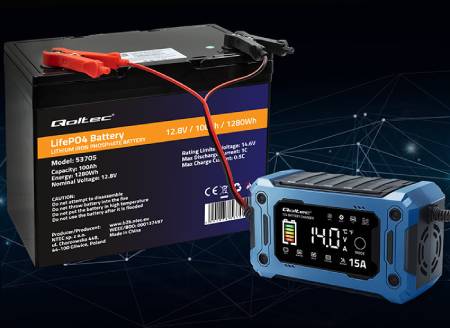 Microprocessor charger - rectifier for AGM / GEL / LiFePO4 batteries - 12 V 15 A - Qoltec 52496