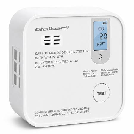 Battery-powered carbon monoxide detector - WiFi Tuya - Qoltec 52655