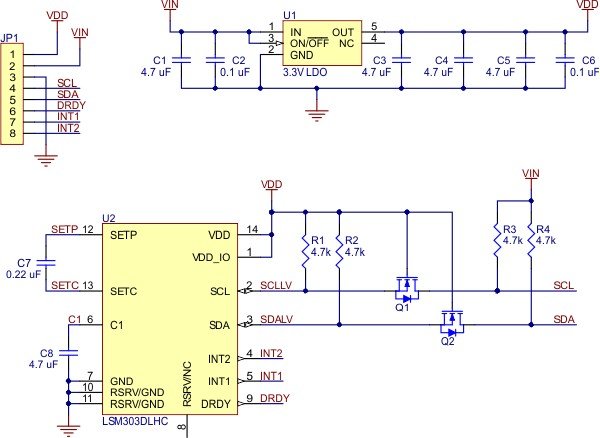 LSM303 - schemat modułu